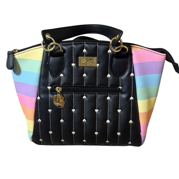 Betsy Johnson Rainbow Black Quilted Heart Satchel Handbag Purse Women’s - Picture 2 of 12